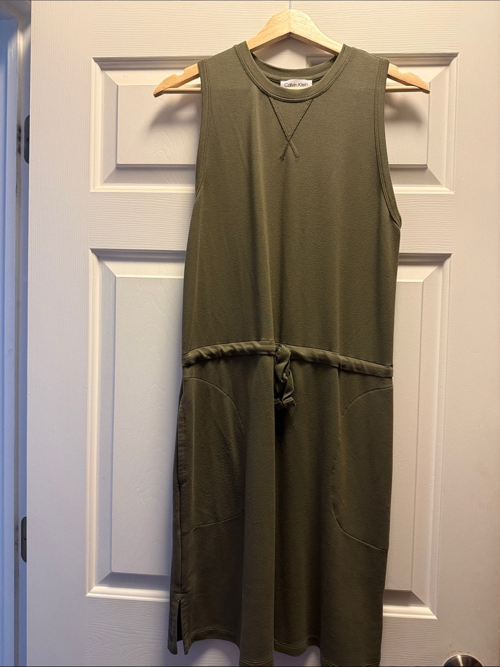 Calvin Klein Olive Green Sleeveless Midi Dress